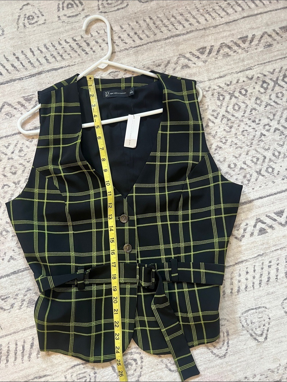 New York & Company Black Vest with Lime Green Windowpane - Picture 3 of 6